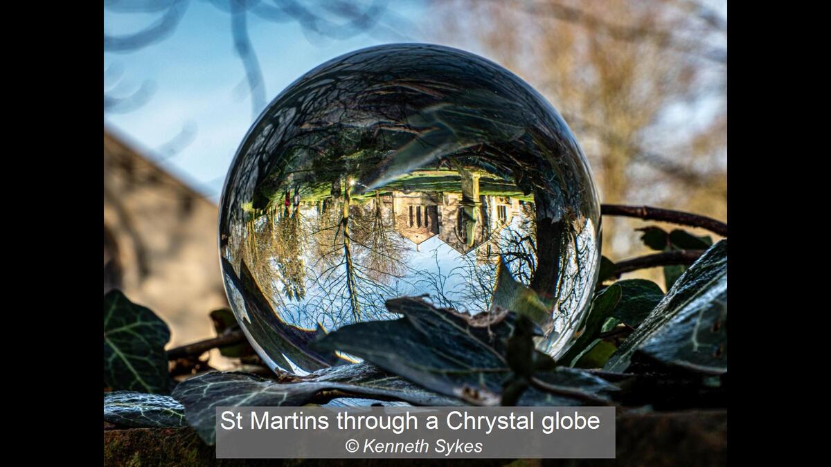 St Martins through a Chrystal globe